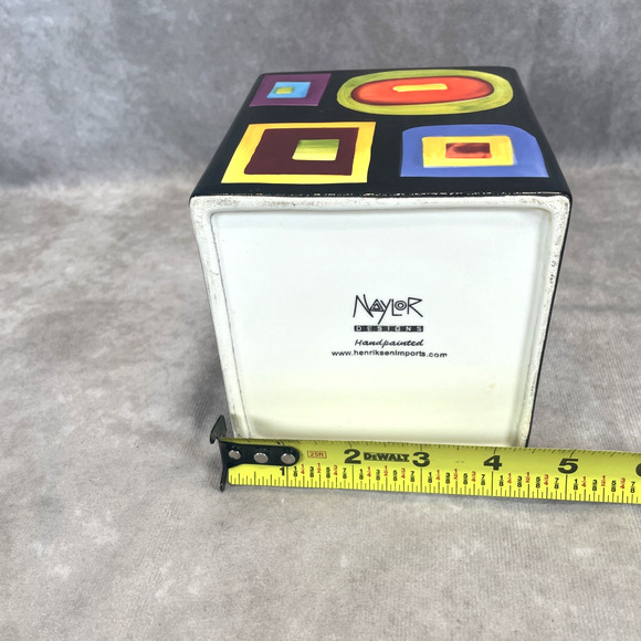 Mary Naylor Designs Modern Ceramic Canister Orange Lid Hand Painted Abstract 5x4 - Picture 3 of 8